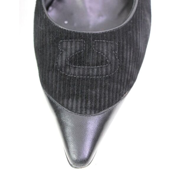 Salvatore Ferragamo BLACK REAL LEATHER VELVET MID HEEL CLASSIC PUMP SHOES 8.5C - Picture 4 of 13